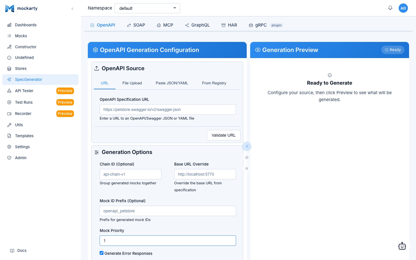 Generator page