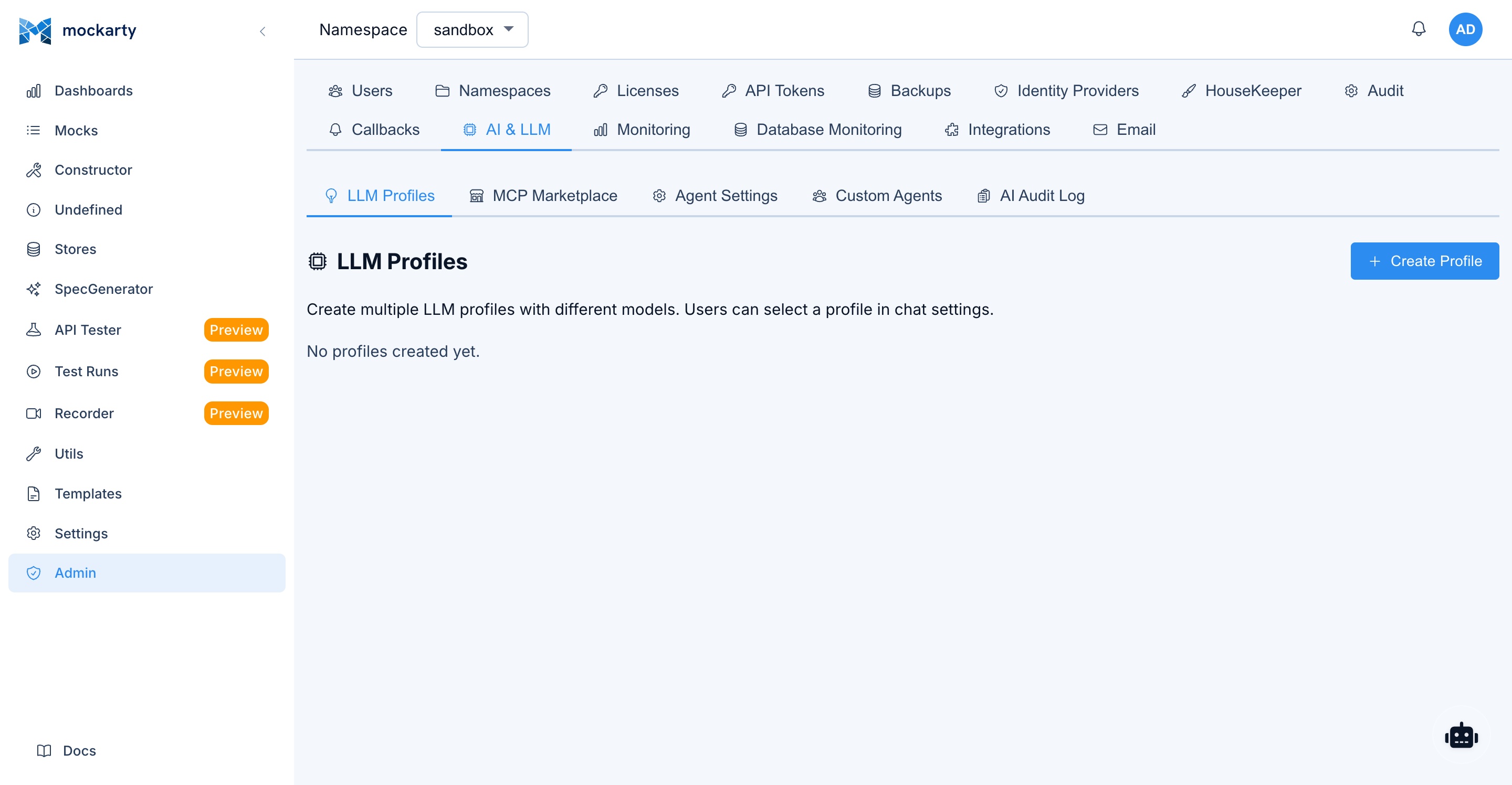 MCP Marketplace page with connected RAG knowledge base