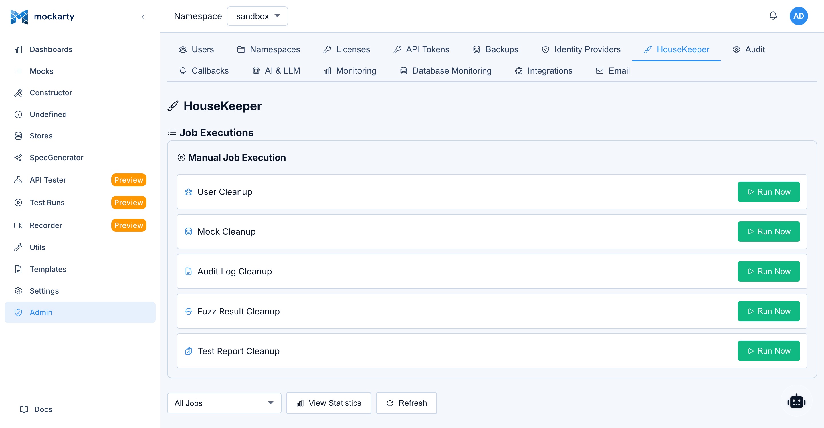 Admin — Housekeeper job history