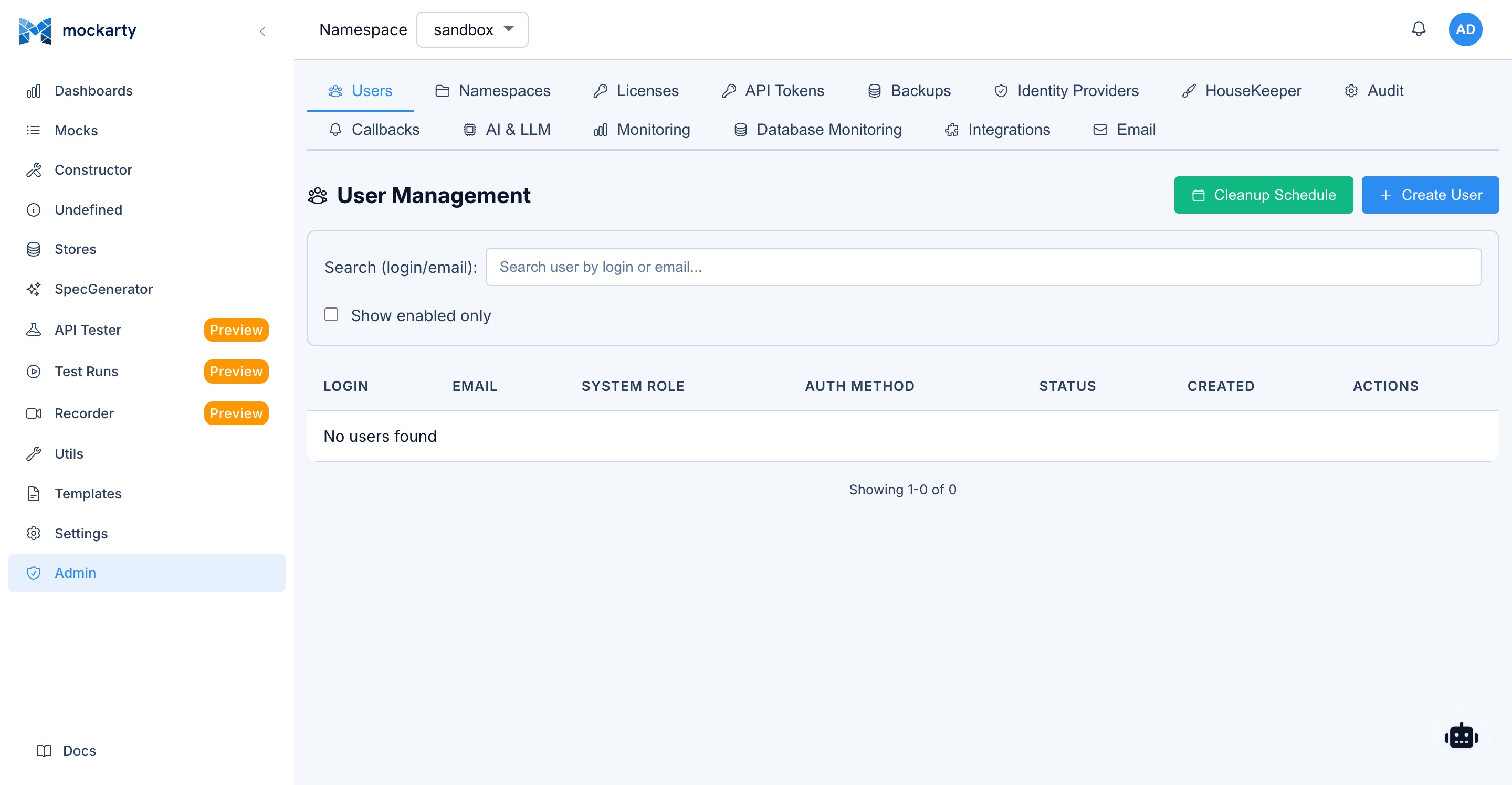 Admin panel — User Management